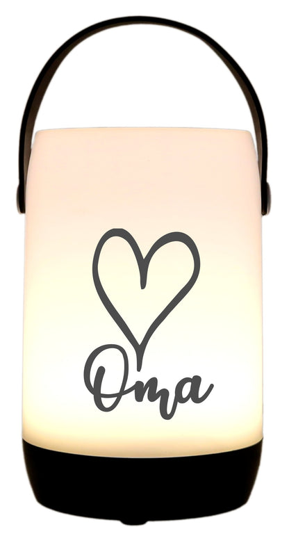 LED-Laterne Touch-Funktion & Akku, Oma Herz, schwarz 19x11,5cm, mit Bügel 25cm, LED-Licht LED-Leuchte LED-Lampe