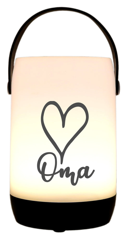 LED-Laterne Touch-Funktion & Akku, Oma Herz, schwarz 19x11,5cm, mit Bügel 25cm, LED-Licht LED-Leuchte LED-Lampe
