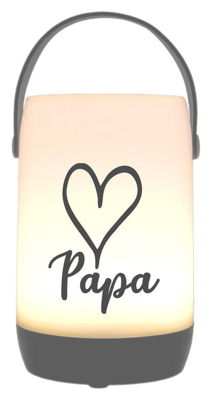 LED-Laterne Touch-Funktion & Akku, Papa Herz, grau 19x11,5cm, mit Bügel 25cm, LED-Licht LED-Leuchte LED-Lampe