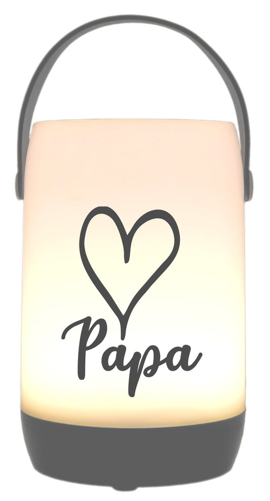 LED-Laterne Touch-Funktion & Akku, Papa Herz, grau 19x11,5cm, mit Bügel 25cm, LED-Licht LED-Leuchte LED-Lampe
