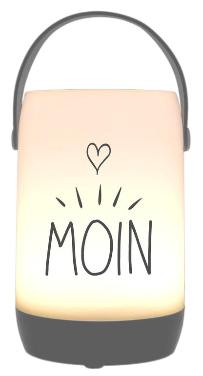 LED-Laterne Touch-Funktion & Akku, Moin Herz, grau 19x11,5cm, mit Bügel 25cm, LED-Licht LED-Leuchte LED-Lampe