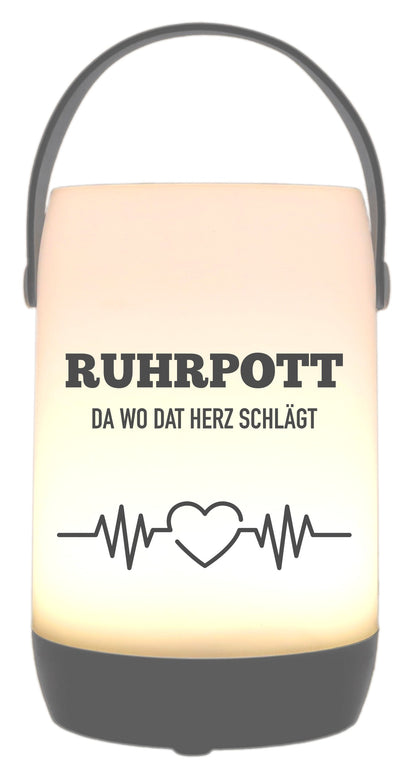 LED-Laterne Touch-Funktion & Akku, Ruhrpott da wo dat Herz schlägt, grau 19x11,5cm, mit Bügel 25cm, LED-Licht LED-Leuchte LED-Lampe