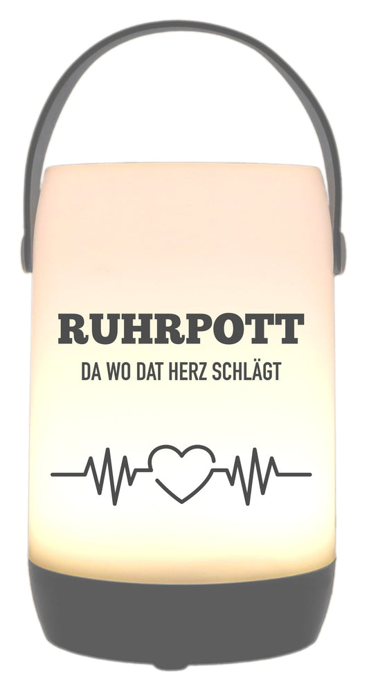 LED-Laterne Touch-Funktion & Akku, Ruhrpott da wo dat Herz schlägt, grau 19x11,5cm, mit Bügel 25cm, LED-Licht LED-Leuchte LED-Lampe