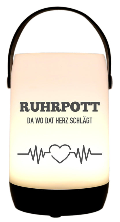 LED-Laterne Touch-Funktion & Akku, Ruhrpott da wo dat Herz schlägt, schwarz 19x11,5cm, mit Bügel 25cm, LED-Licht LED-Leuchte LED-Lampe