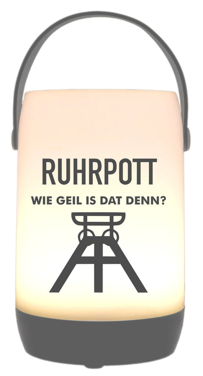 LED-Laterne Touch-Funktion & Akku, Ruhrpott Wie geil is dat denn, grau 19x11,5cm, mit Bügel 25cm, LED-Licht LED-Leuchte LED-Lampe