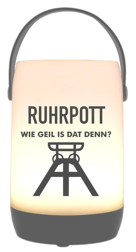 LED-Laterne Touch-Funktion & Akku, Ruhrpott Wie geil is dat denn, grau 19x11,5cm, mit Bügel 25cm, LED-Licht LED-Leuchte LED-Lampe