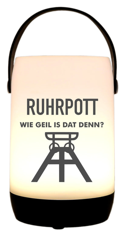 LED-Laterne Touch-Funktion & Akku, Ruhrpott Wie geil is dat denn, schwarz 19x11,5cm, mit Bügel 25cm, LED-Licht LED-Leuchte LED-Lampe