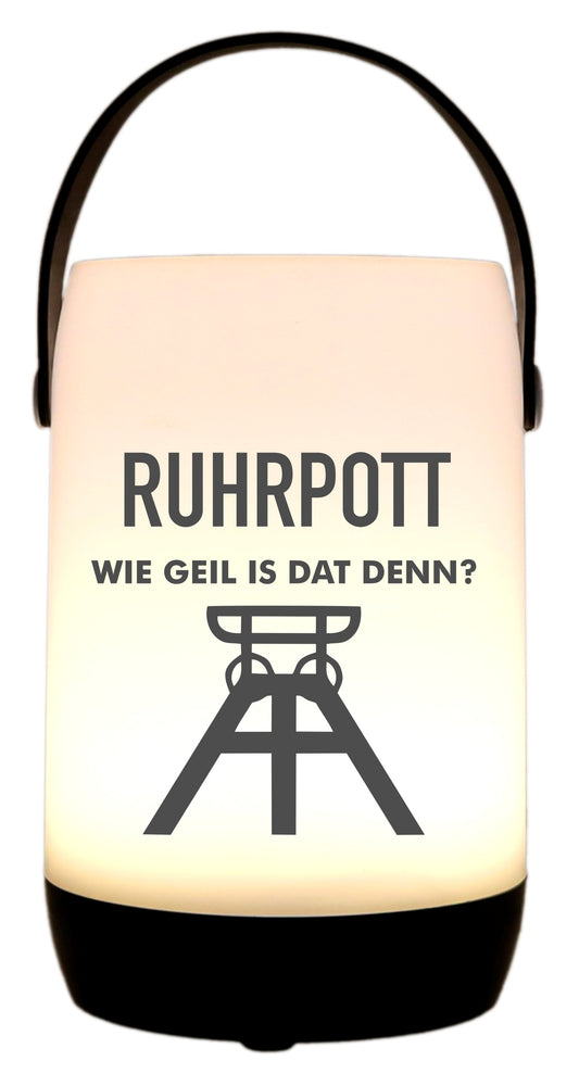 LED-Laterne Touch-Funktion & Akku, Ruhrpott Wie geil is dat denn, schwarz 19x11,5cm, mit Bügel 25cm, LED-Licht LED-Leuchte LED-Lampe