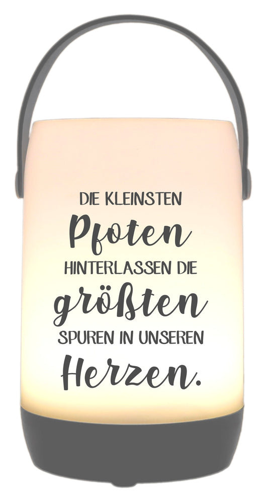 LED-Laterne Touch-Funktion & Akku, Die kleinsten Pfoten hinterlassen die größten Spuren, grau 19x11,5cm, mit Bügel 25cm, LED-Licht LED-Leuchte LED-Lampe
