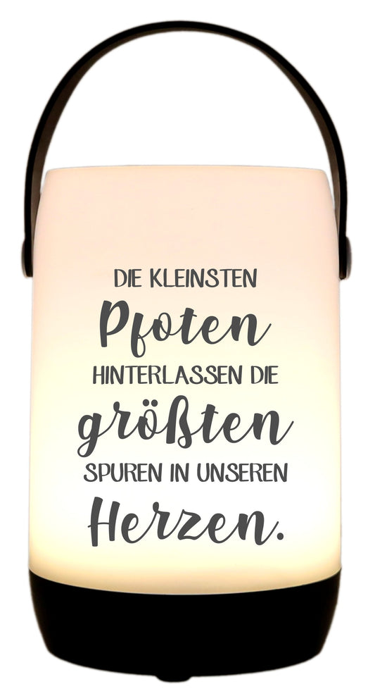 LED-Laterne Touch-Funktion & Akku, Die kleinsten Pfoten hinterlassen die größten Spuren, schwarz 19x11,5cm, mit Bügel 25cm, LED-Licht LED-Leuchte LED-Lampe