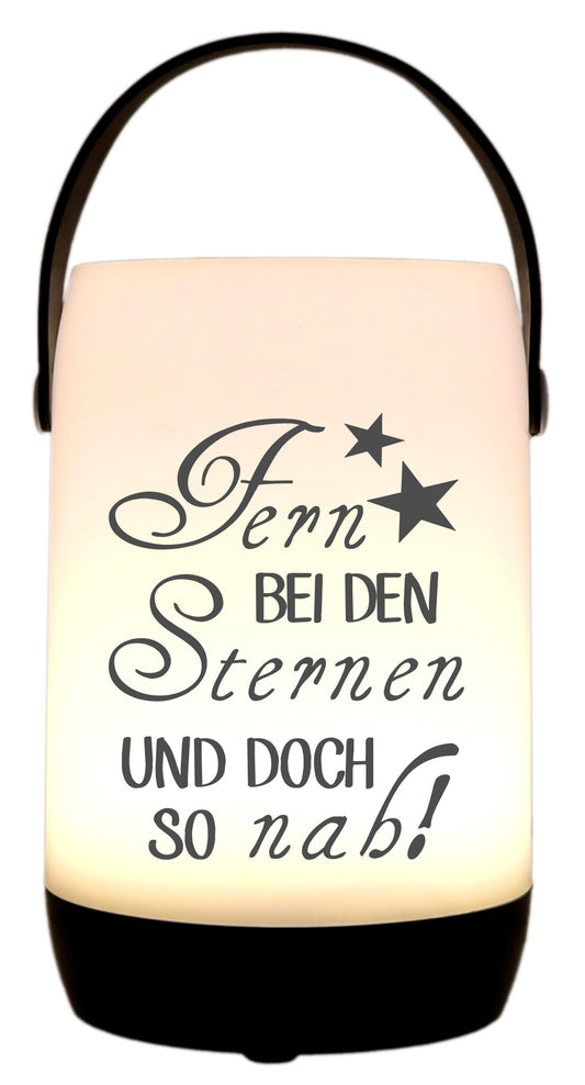 LED-Laterne Touch-Funktion & Akku, Fern bei den Sternen und doch so nah, schwarz 19x11,5cm, mit Bügel 25cm, LED-Licht LED-Leuchte LED-Lampe