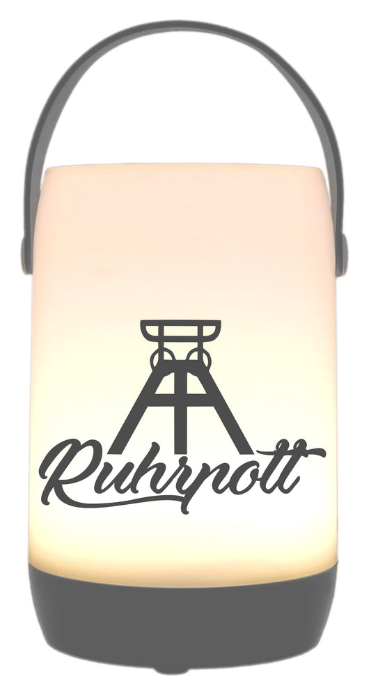LED-Laterne Touch-Funktion & Akku, Ruhrpott Förderturm, grau 19x11,5cm, mit Bügel 25cm, LED-Licht LED-Leuchte LED-Lampe