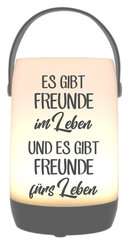 LED-Laterne Touch-Funktion & Akku, Es gibt Freunde im Leben und fürs Leben, grau 19x11,5cm, mit Bügel 25cm, LED-Licht LED-Leuchte LED-Lampe