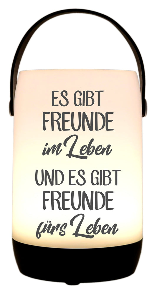 LED-Laterne Touch-Funktion & Akku, Es gibt Freunde im Leben und fürs Leben, schwarz 19x11,5cm, mit Bügel 25cm, LED-Licht LED-Leuchte LED-Lampe