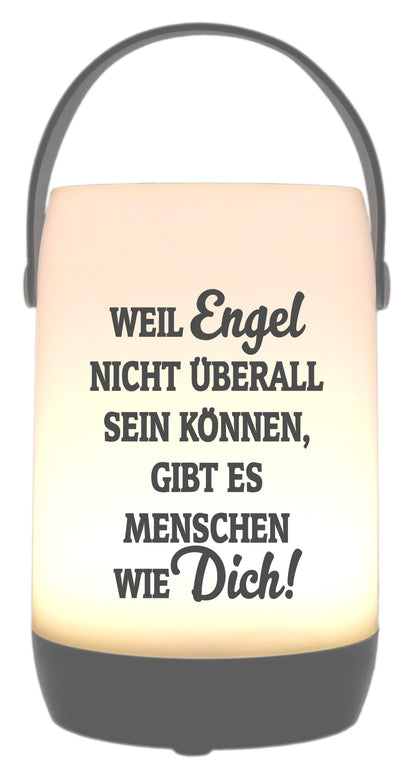 LED-Laterne Touch-Funktion & Akku, Weil Engel nicht überall sein können, grau 19x11,5cm, mit Bügel 25cm, LED-Licht LED-Leuchte LED-Lampe