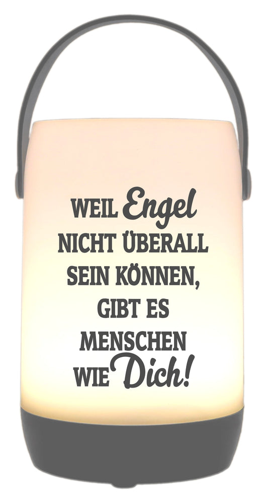 LED-Laterne Touch-Funktion & Akku, Weil Engel nicht überall sein können, grau 19x11,5cm, mit Bügel 25cm, LED-Licht LED-Leuchte LED-Lampe
