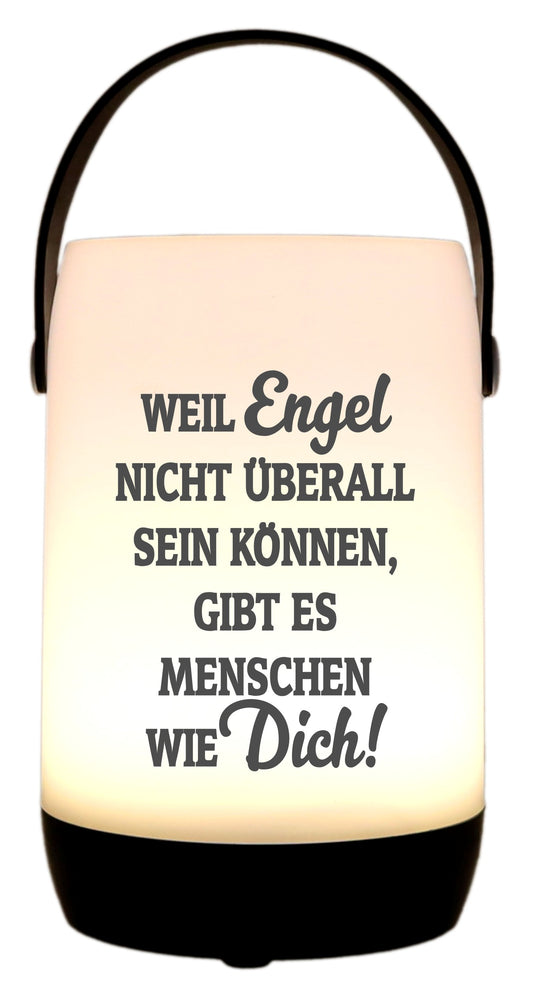 LED-Laterne Touch-Funktion & Akku, Weil Engel nicht überall sein können, schwarz 19x11,5cm, mit Bügel 25cm, LED-Licht LED-Leuchte LED-Lampe