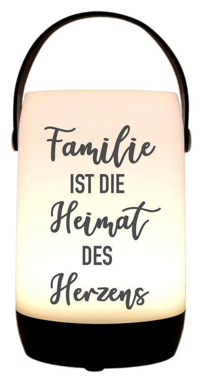 LED-Laterne Touch-Funktion & Akku, Familie ist die Heimat des Herzens, schwarz 19x11,5cm, mit Bügel 25cm, LED-Licht LED-Leuchte LED-Lampe
