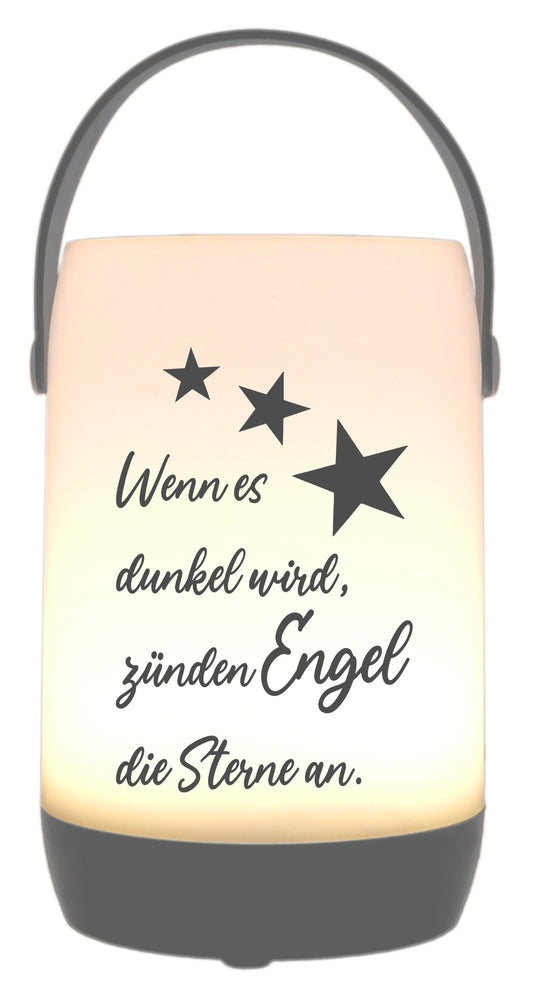 LED-Laterne Touch-Funktion & Akku, Wenn es dunkel wird zünden Engel die Sterne an, grau 19x11,5cm, mit Bügel 25cm, LED-Licht LED-Leuchte LED-Lampe