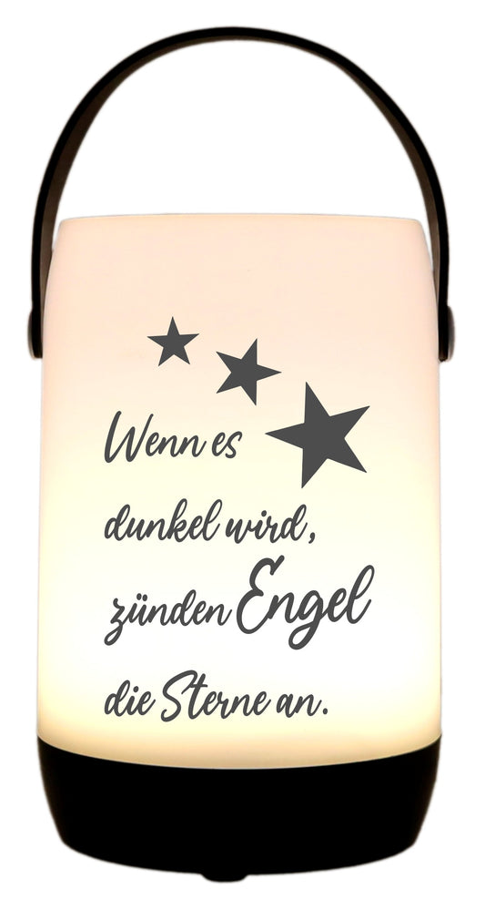 LED-Laterne Touch-Funktion & Akku, Wenn es dunkel wird zünden Engel die Sterne an, schwarz 19x11,5cm, mit Bügel 25cm, LED-Licht LED-Leuchte LED-Lampe