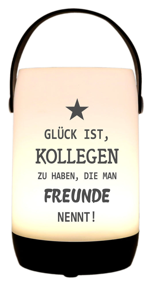 LED-Laterne Touch-Funktion & Akku, Kollegen die man Freunde nennt, schwarz 19x11,5cm, mit Bügel 25cm, LED-Licht LED-Leuchte LED-Lampe
