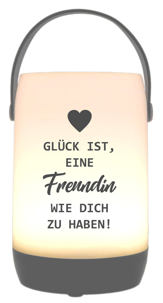 LED-Laterne Touch-Funktion & Akku, Glück ist eine Freundin wie dich zu haben, grau 19x11,5cm, mit Bügel 25cm, LED-Licht LED-Leuchte LED-Lampe