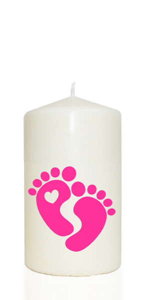 Spruchkerze, Baby Füßchen zur Geburt / Taufe, pink, 14cm, 480g Ø8cm, Kerze mit Spruch, Brenndauer ca 55 Std