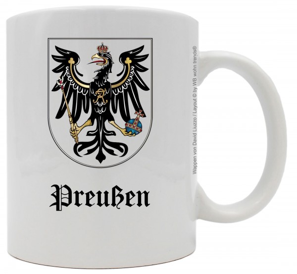 Tasse mit beidseitigem Motiv, Preußen Wappen mit Schriftzug, Farbe: weiß, Kaffee-Becher mit Motiv