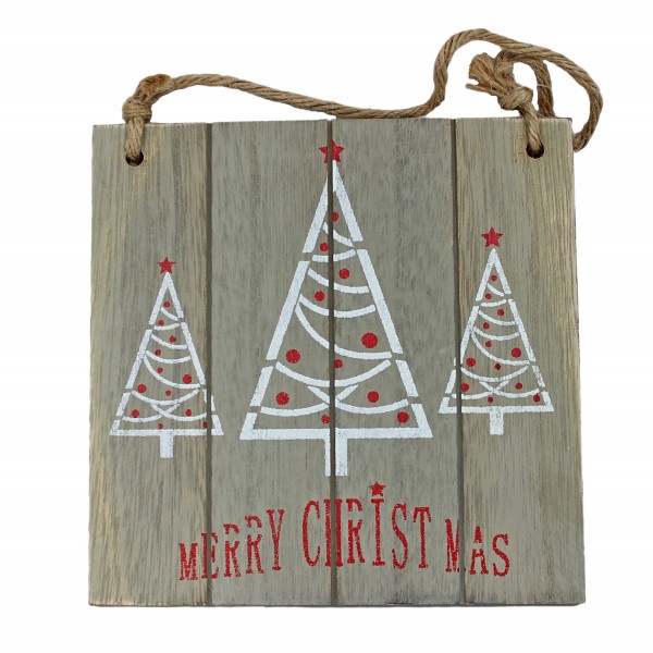 MERRY CHRISTMAS, süßes Schild aus Holz mit Jute Band, rot weiß grau, ca 18 x 18 cm