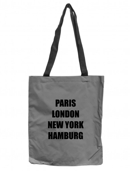 Reflektor-Tasche Hamburg - Paris London New York, grau-silber REFLEKTIERT! Einkaufs-Beutel mit Innentasche, Einkaufstasche Tragetasche Shopper Shopping-Bag maritim