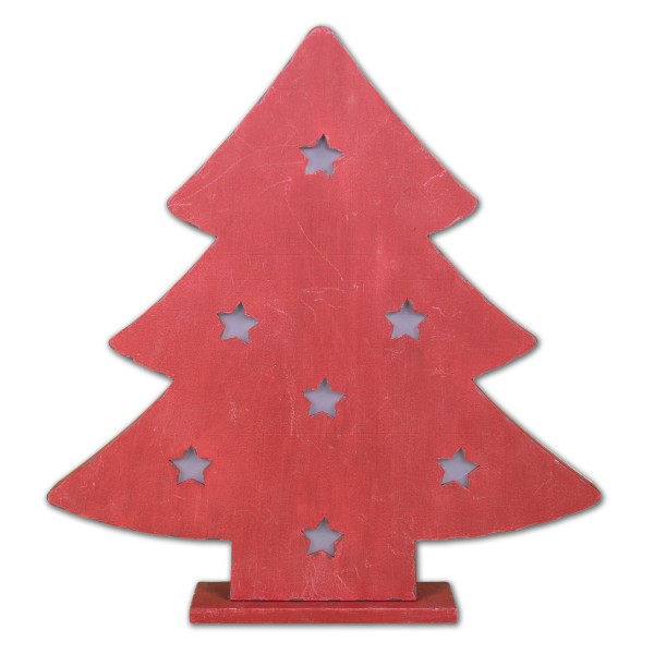 Leuchtender Weihnachtsbaum aus Holz, rot, mit LED, SHABBY LOOK, zum Stellen, 35 x 33,5 cm