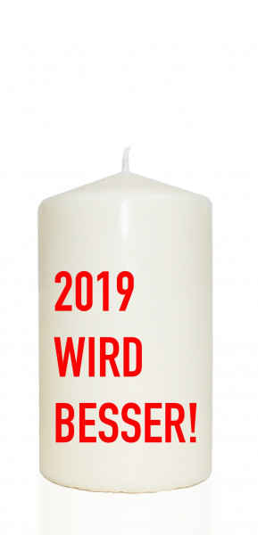 Spruchkerze, 2019 wird besser!, rot, 14cm, 480g Ø8cm, Kerze mit Spruch, Brenndauer ca 55 Std
