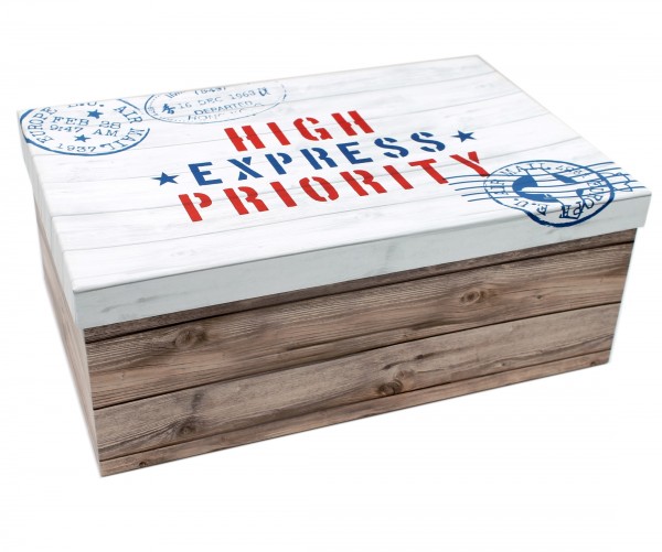 Geschenkbox, Paket Luftpost Holz-Look, 26 x 17,5 x 9 cm, 09788, Kiste Box aus Pappe