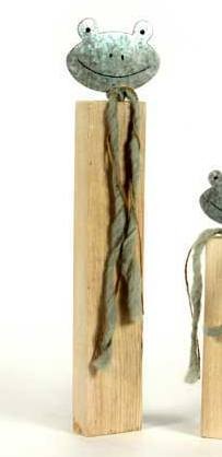 FROSCH - Holzpodest Figur - 32cm hoch - Metall/Holz - Vintage Shabby Look