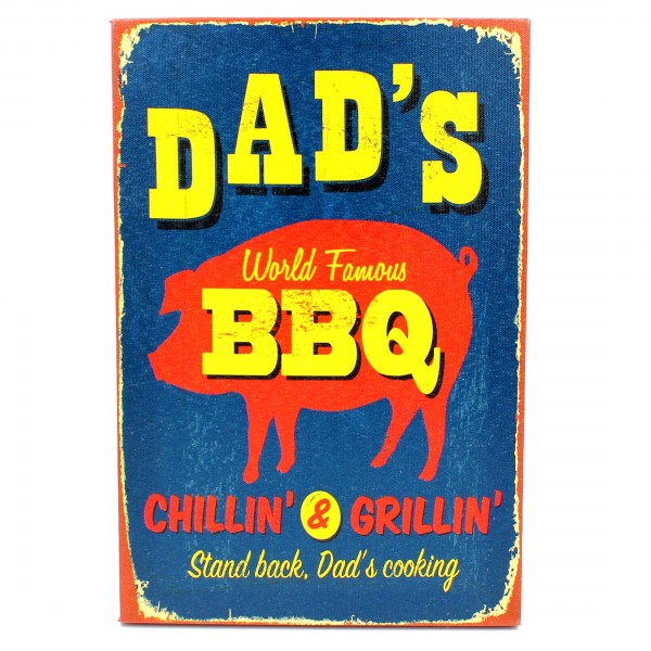 Schild DAD'S BBQ, 30x20cm, Vintage Wandbild auf Holz-Keilrahmen