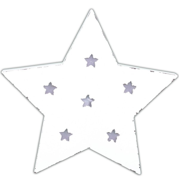 Leuchtender Stern aus Holz, weiß, mit LED, SHABBY LOOK, zum Stellen oder Hängen, 33 x 32 cm