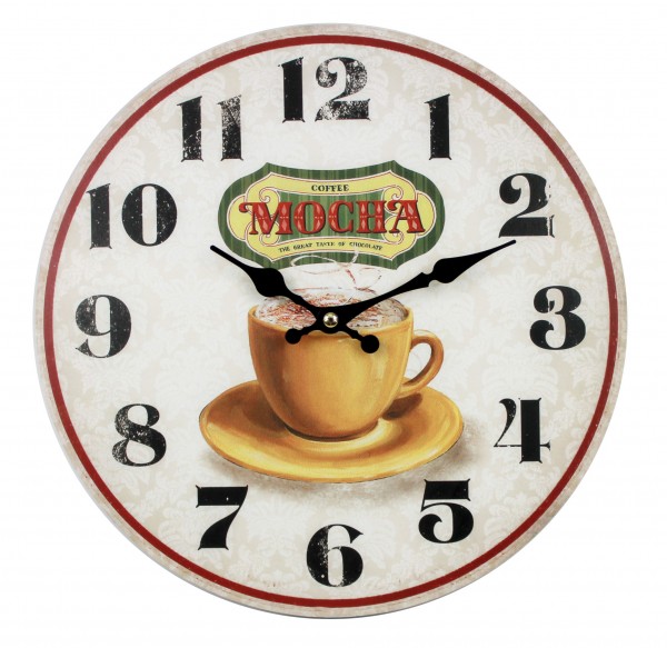 Wanduhr - Mocha - Tasse Kaffee - d=28cm - Vintage Shabby Uhr