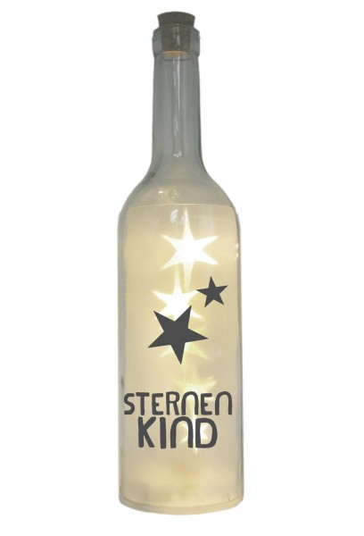 LED-Flasche mit Motiv, Sternenkind, grau, 29cm, Flaschen-Licht Lampe mit Text Spruch Trauer