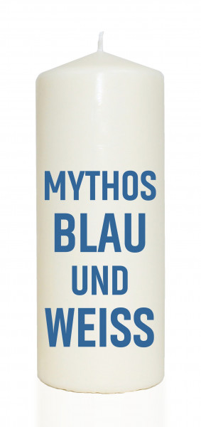 Spruchkerze, MYTHOS BLAU UND WEISS, blau, 20cm, 765g Ø8cm, Kerze mit Spruch, Brenndauer ca 70 Std