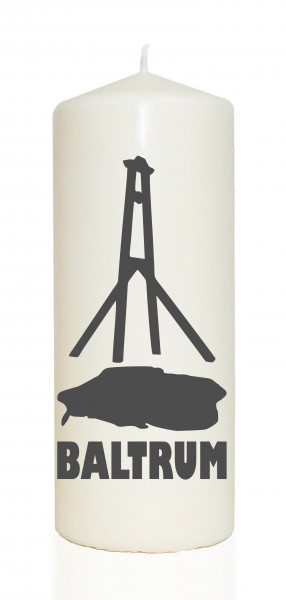 Spruchkerze, Insel Baltrum Silhouette, grau, 20cm, 765g Ø8cm, Kerze mit Spruch, Brenndauer ca 70 Std