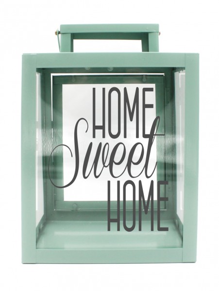 Metall-Laterne Home Sweet Home mint-grün 25x18x13cm für LED-Kerzen