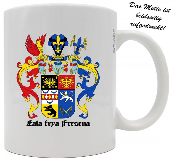 Tasse mit beidseitigem Motiv, Ostfriesland Wappen, Farbe: weiß, Kaffee-Becher mit Motiv