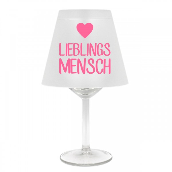 Lampenschirm für Weinglas, Lieblings-Mensch mit Herz, rosa, Schirm ohne Glas, Windlicht