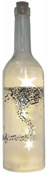 LED-Flasche Folien-Motiv, Noten Notenschlüssel Musik, 29cm, Flaschen-Licht Lampe mit Text Spruch
