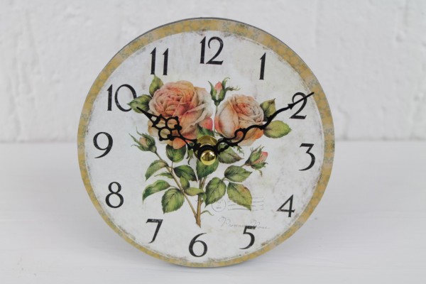 Mini Standuhr für Schrank & Tisch - Rosen Postage - d=13cm - Vintage Uhr Rose