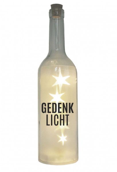 LED-Flasche mit Motiv, Gedenk-Licht, grau, 29cm, Flaschen-Licht Lampe mit Text Spruch Trauer-Licht