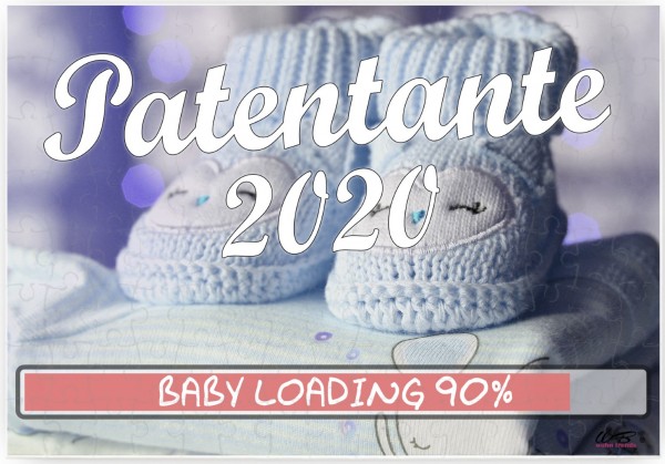 Puzzle-Botschaft eckig, Patentante 2020 / Junge blaue Baby-Schuhe, 120 Teile 27x18cm inkl. Geschenk-Beutel