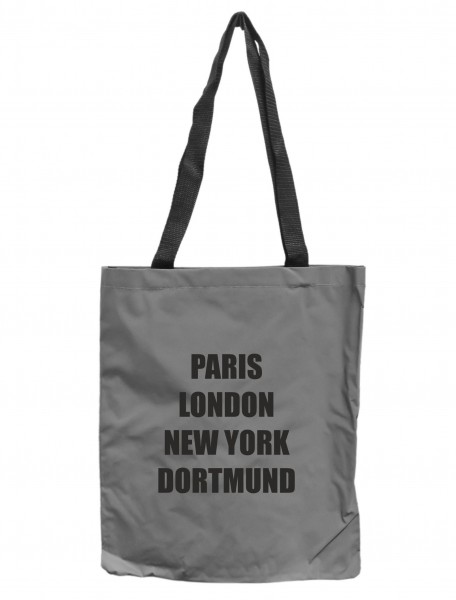 Reflektor-Tasche Dortmund - Paris London New York, grau-silber REFLEKTIERT! Einkaufs-Beutel mit Innentasche, Einkaufstasche Tragetasche Shopper Shopping-Bag Ruhrpott