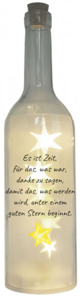 LED-Flasche Folien-Motiv Es ist Zeit danke zu sagen Stern, 29cm, Flaschen-Licht Lampe mit Text Spruch