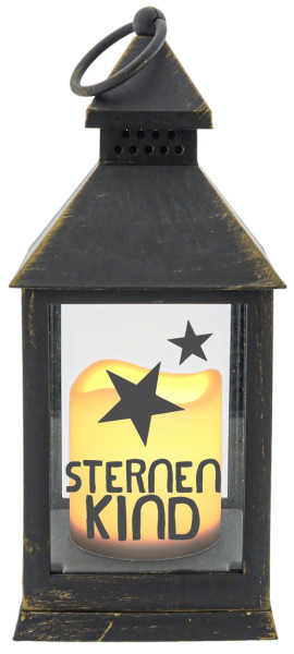 Kunststoff-Laterne mit LED-Kerze & Timer, Sternenkind Sterne Trauer Kind, schwarz 24x10,5x10,5cm, Batterie LED-Licht LED-Laterne LED-Lampe mit Text Spruch